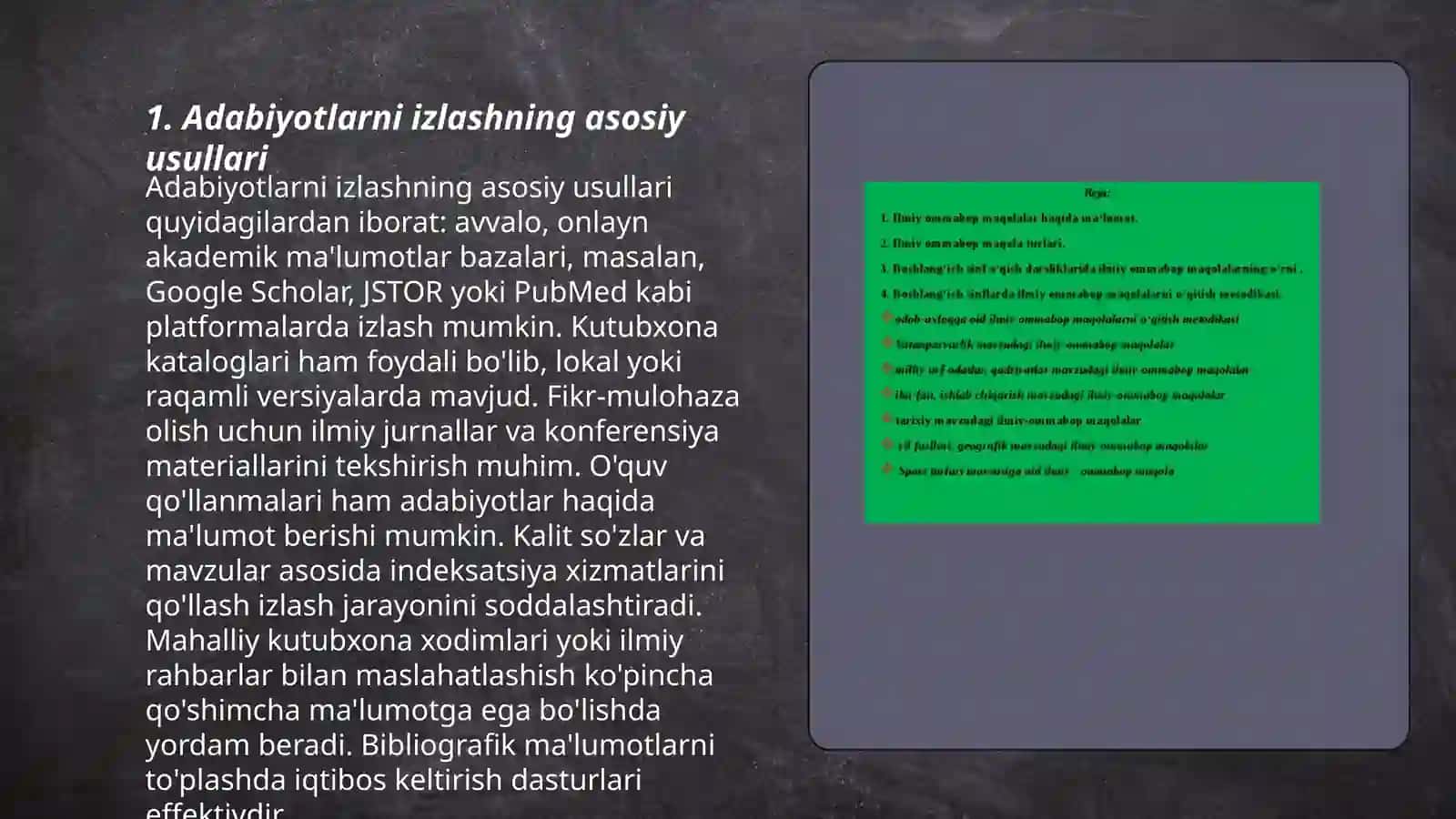 Adabiyotlar va hujjatlarni o‘rganish 3