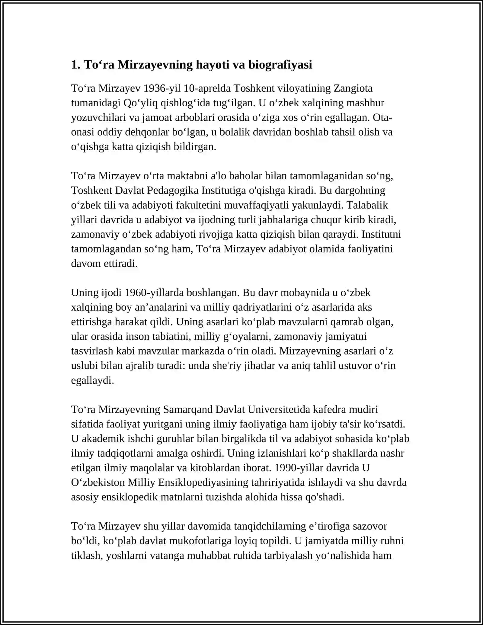 REFERAT: TOʻRA MIRZAYEV 3