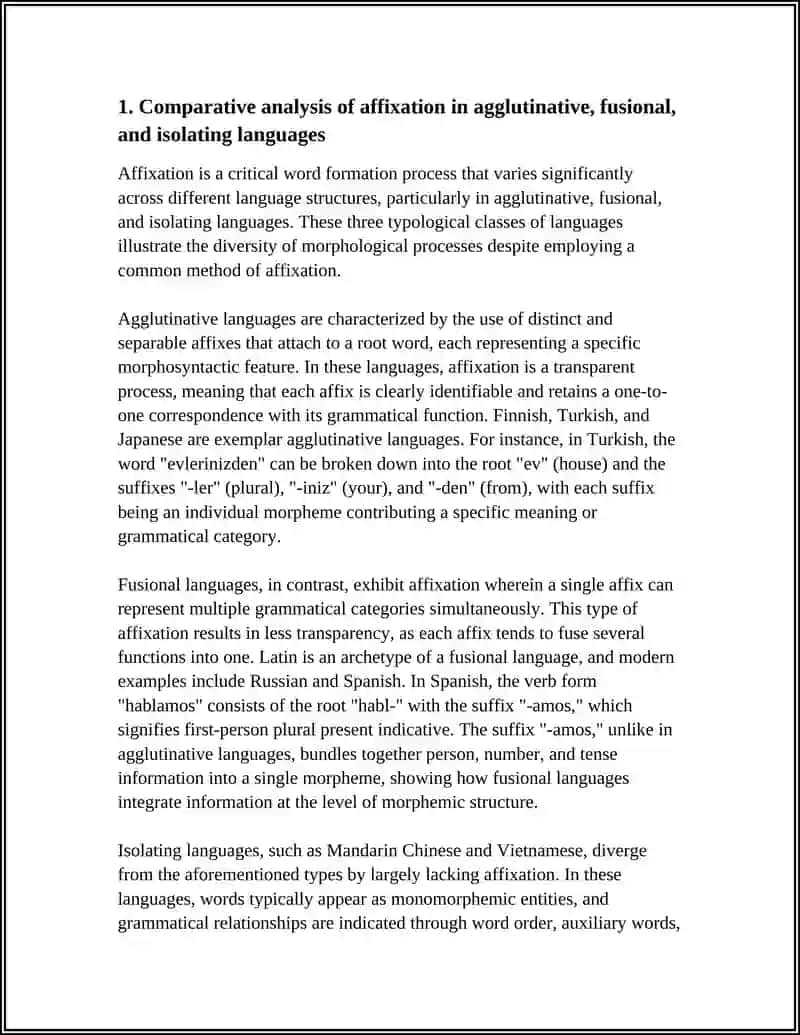 Comparative analysis of affixation in agglutinative, fusional, and isolating languages 3