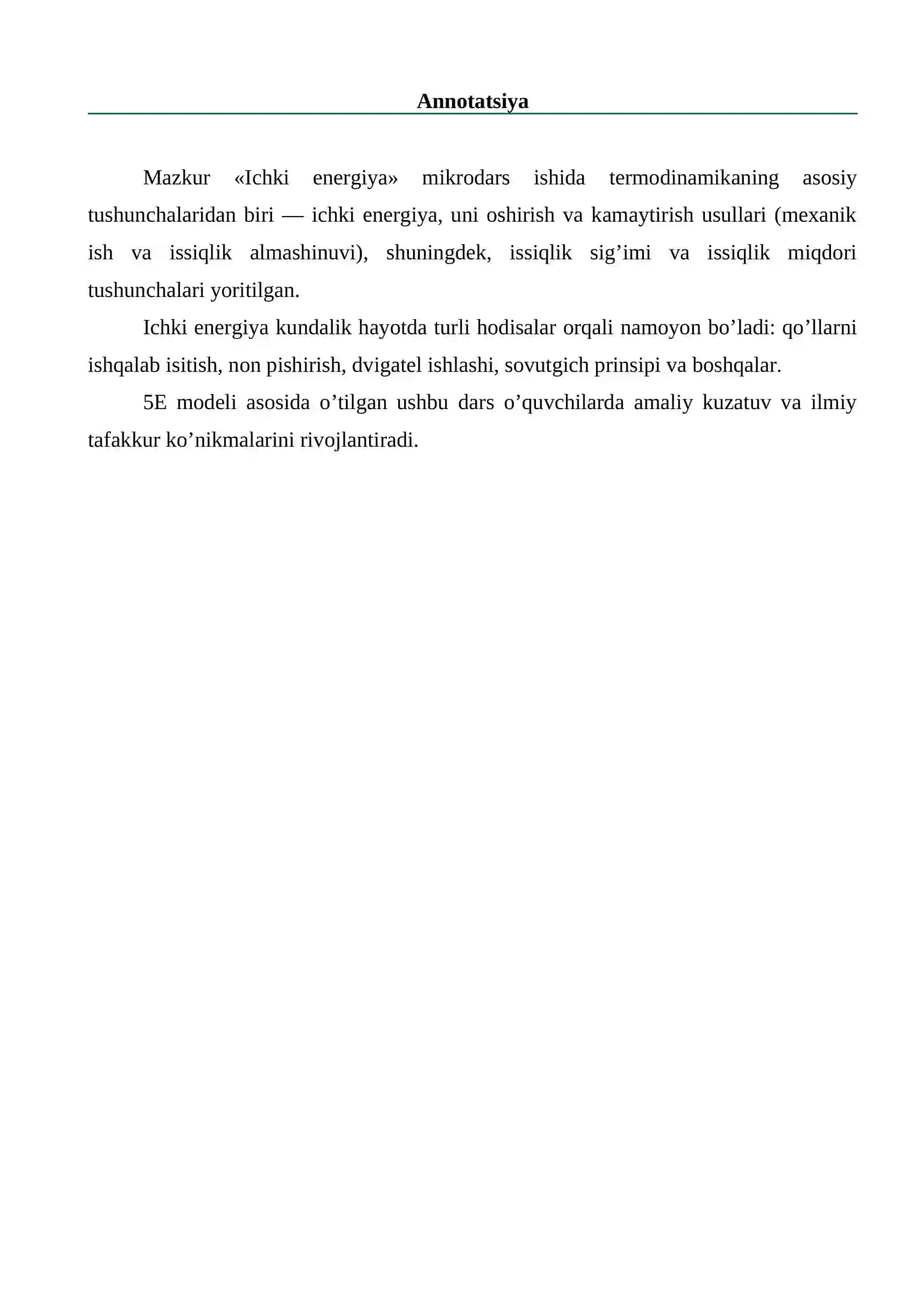 MIKRODARS ISHI «Ichki energiya» 3