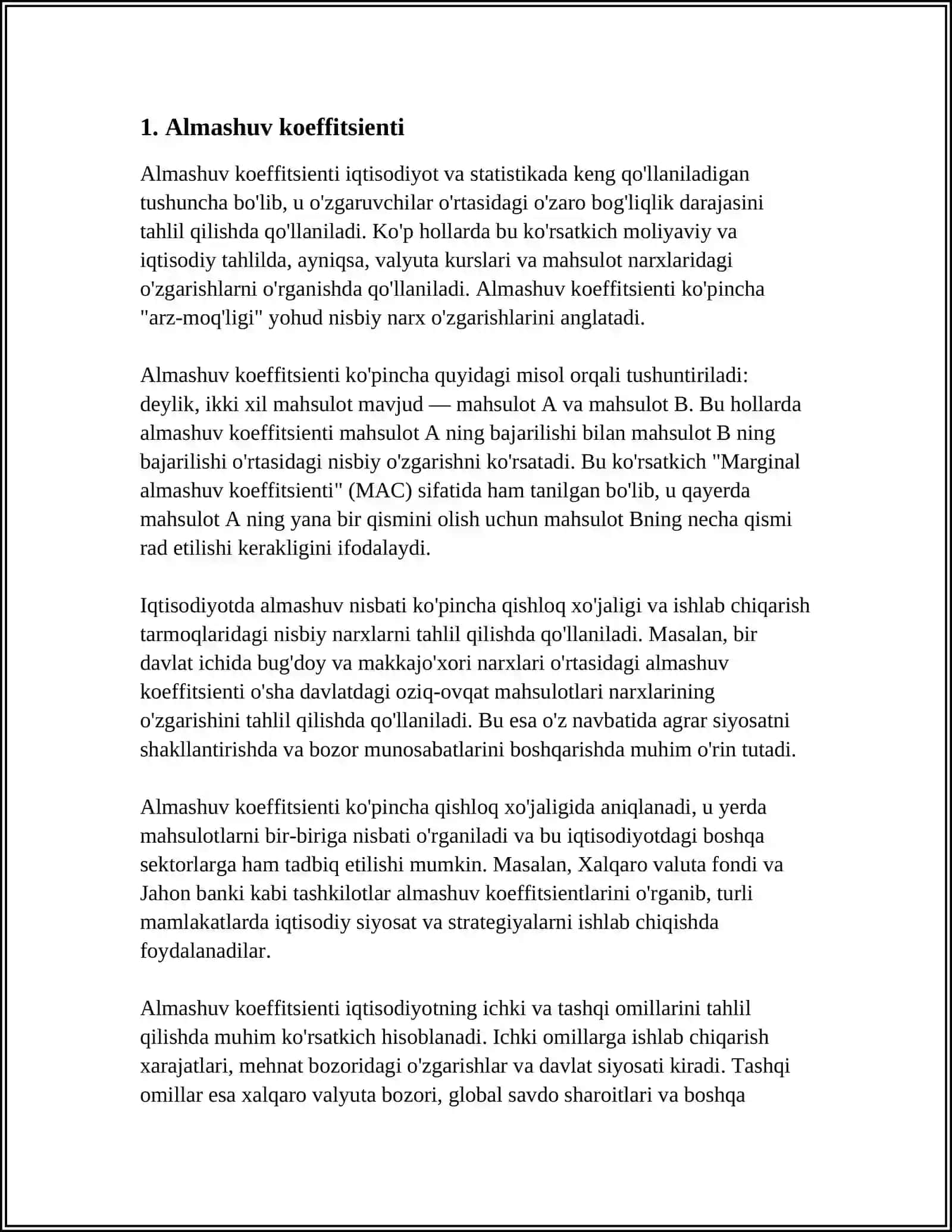 Almashuv koeffitsienti 3