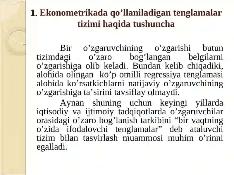 Tenglamalarsistemasiko‘rinishidagi ekonometrik modellar 3