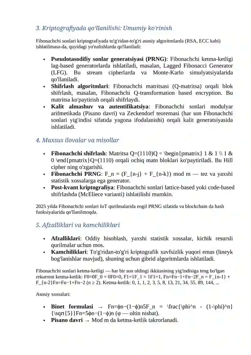 Fibonachi sonlari va uning kriptografiyada qo‘llanilishi 3