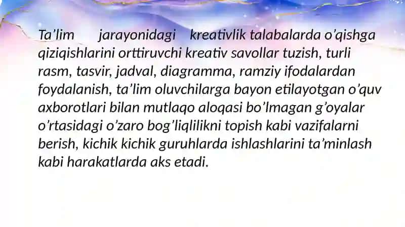AMALIY PEDAGOGIK FAOLIYATNI TAShKIL ETIShGA KREATIV YONDAShISh 3
