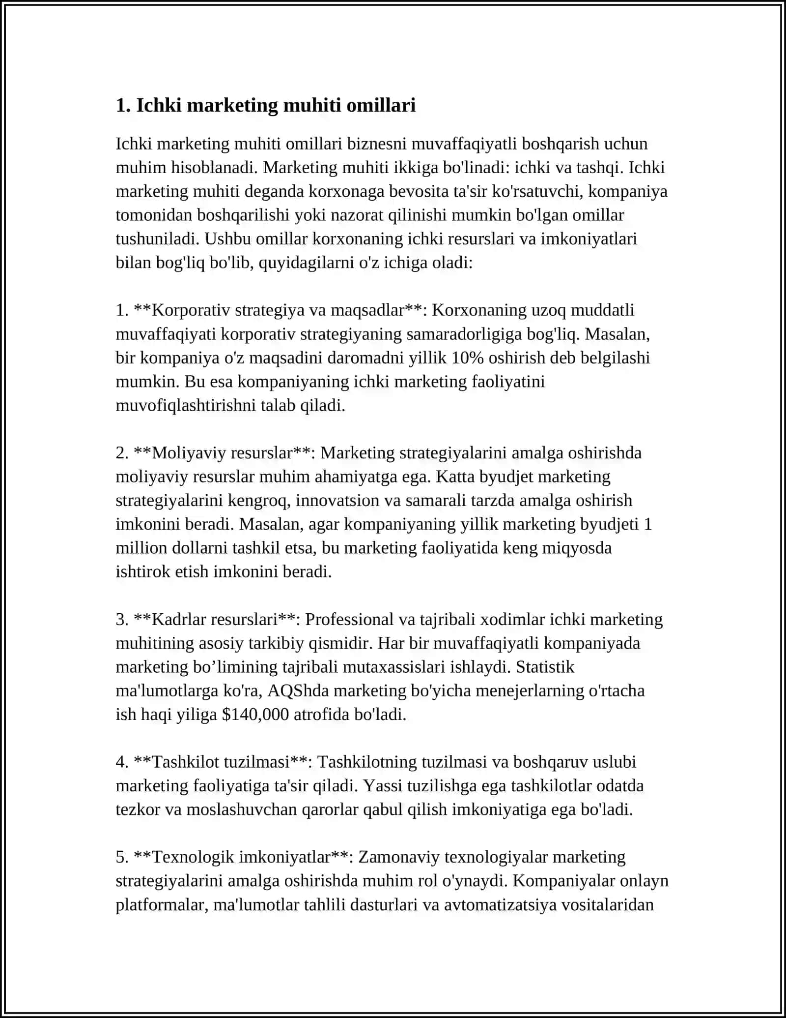 TOSHKENT TIBIYOT AKEDEMIYASIZI MUSTAQIL ISH: MARKETING ICHKI VA TASHQI MUXITI 3