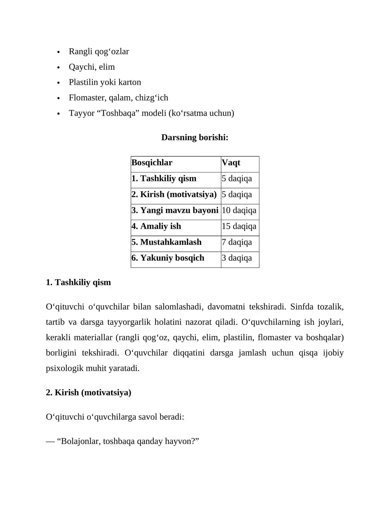 Toshbaqa yasash. 2-sinf texnologiya fanidan 1 soatlik DARS ISHLANMASI 3