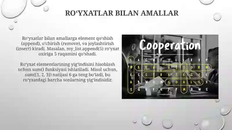 Ro‘yxatlar bilan amallar 3