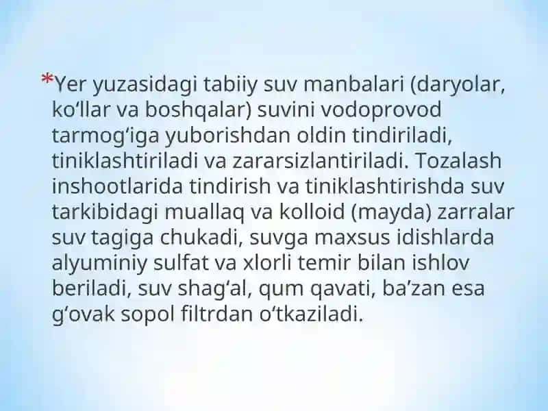 Ichimlik suvi sifatini yaxshilanishining asosiy usullari 3