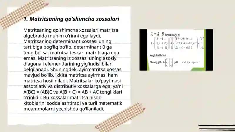 Matritsaning qoʻshimcha xossalari 3