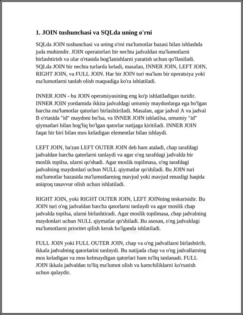 SQLDA VA JOIN OPERATSIYALARI TURLARI VA QO'LLANILISHI 3