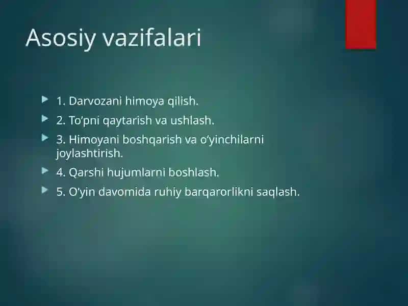 Darvozabonning o’yin texnikasi 3