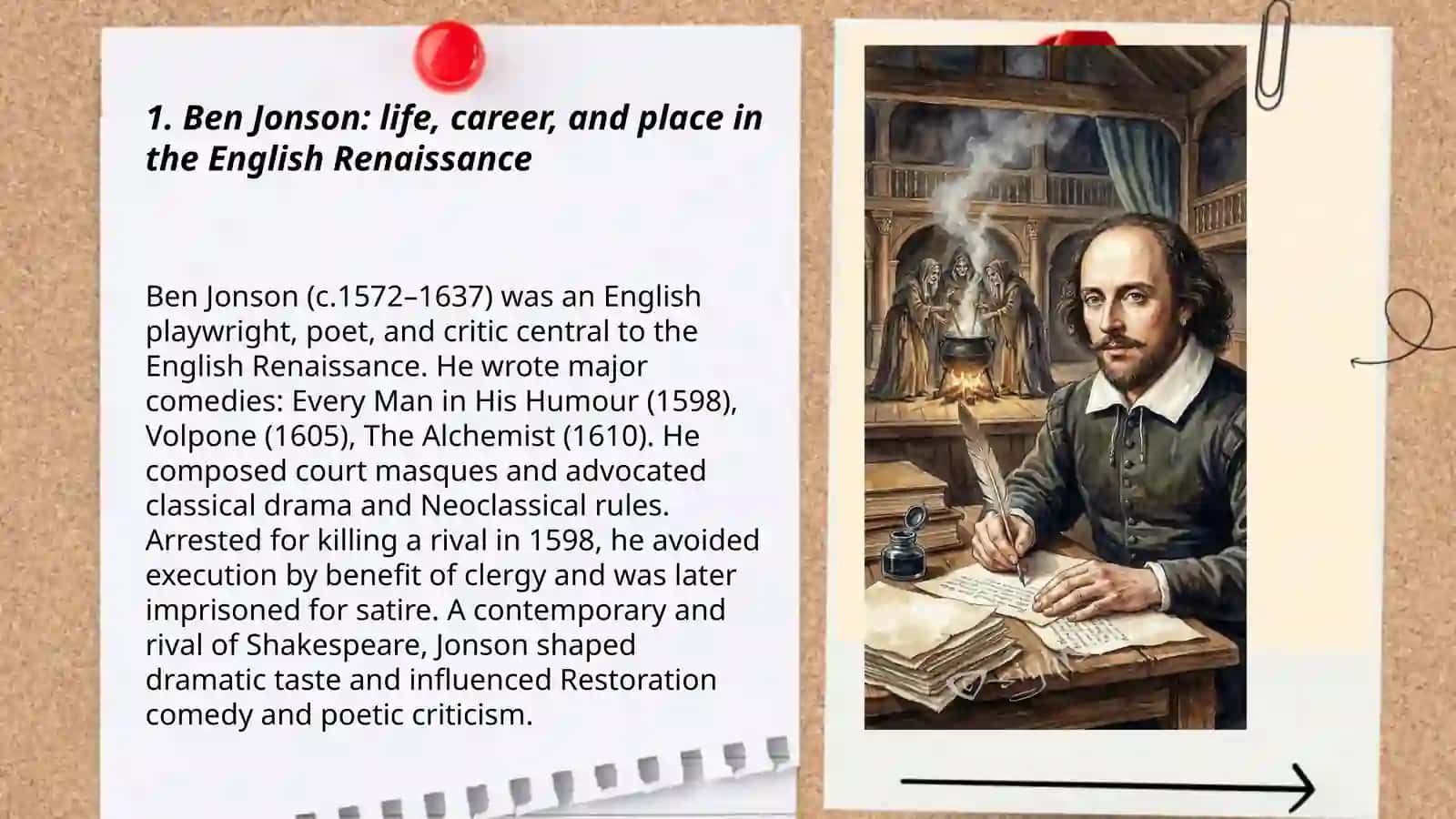 Renaissance in Eglish literature.Ben Jonson 3