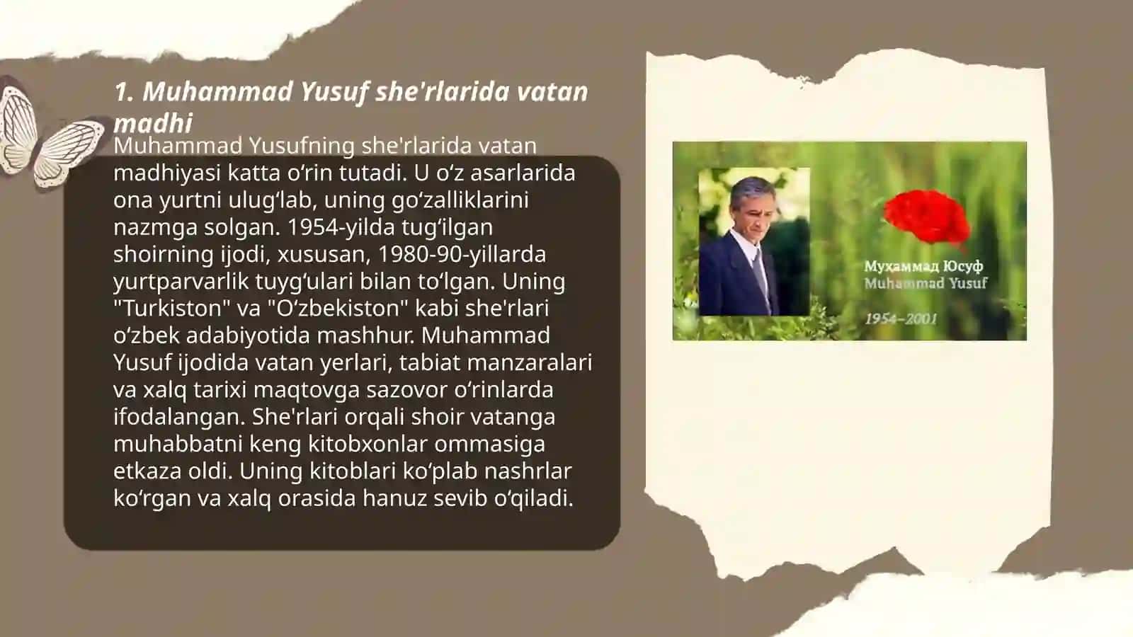 Muhammad Yusuf she'rlarida vatan madhi. M Kenjayev she'riyati va tarjimalari 3