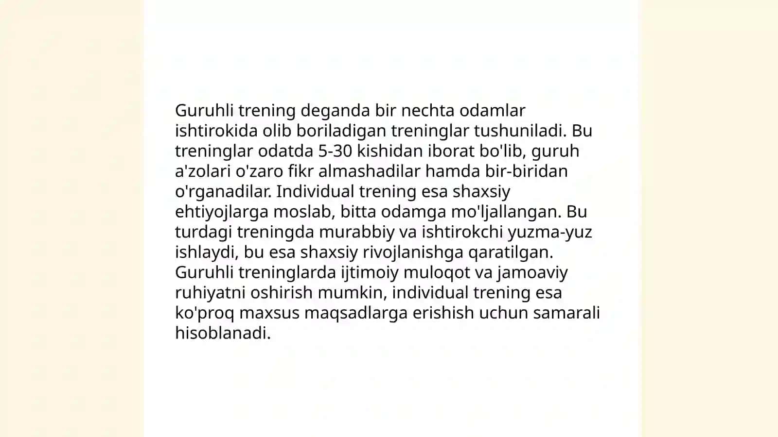 Guruhli va individual trening usullarining solishtirilishi 3