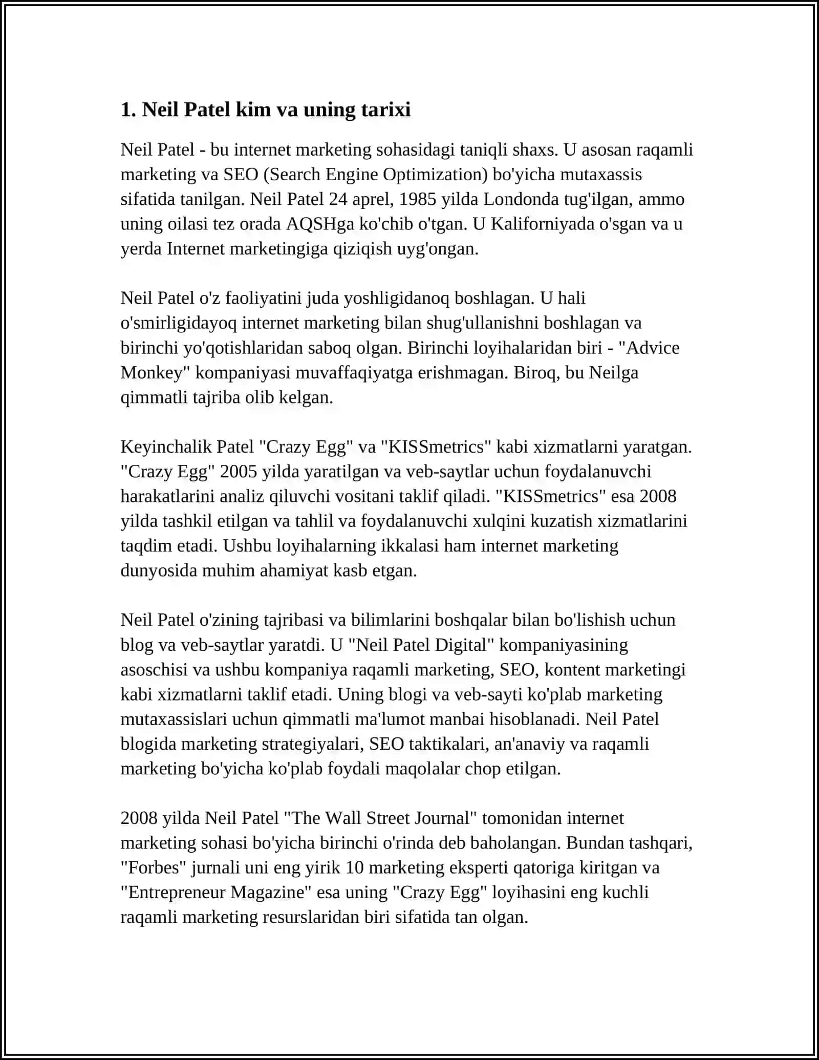 MUSTAQIL ISH: Neil Patel 3