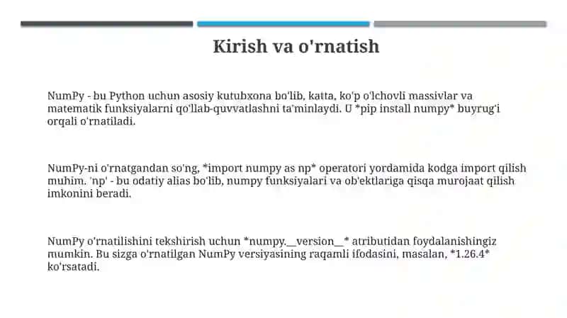 Python dasturlash tilida Numpy kutubxonasi bilan ishlash 3