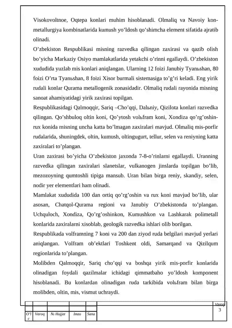Molibden boyitish texnologiyalari kurs ishi 3