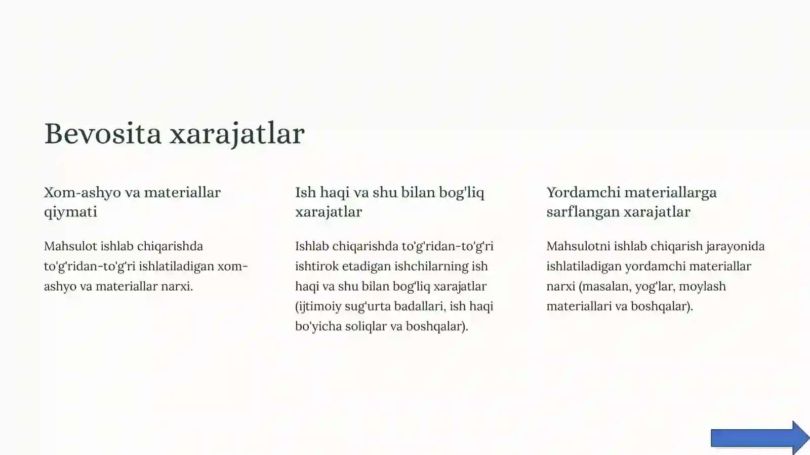 Ishlabchiqarish xarajatlari va mahsulot tannarxi hisoblash 3