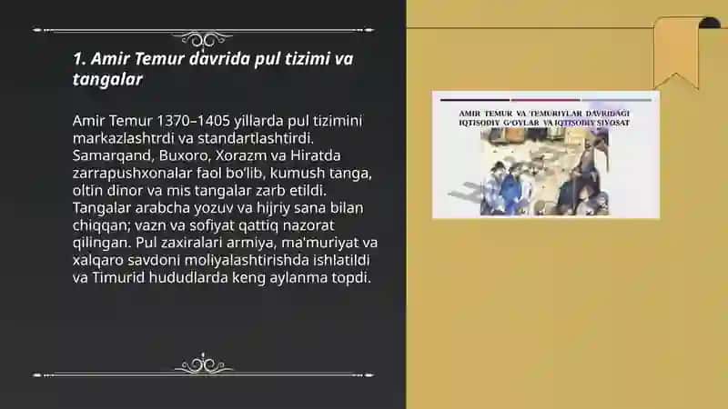 Amir Temur davrida pul tizimi va tangalar 3