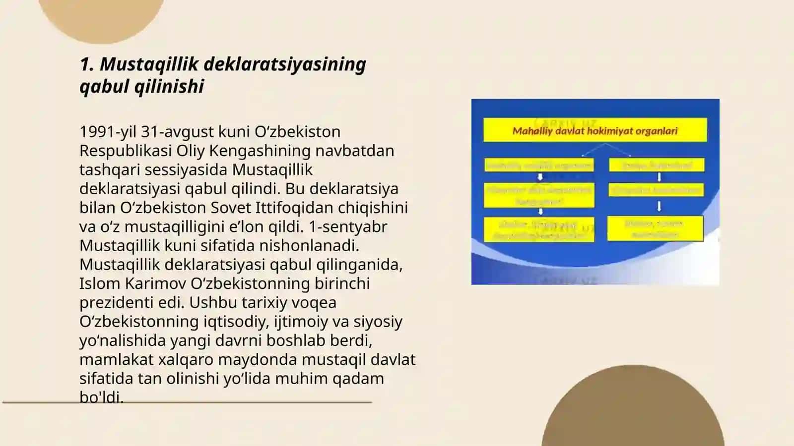 Davlat mustaqilligining qoʻlga kiritilishi huquqiy demokratik davlat fuqarolik jamiyati asoslarini barpo etilishi 3