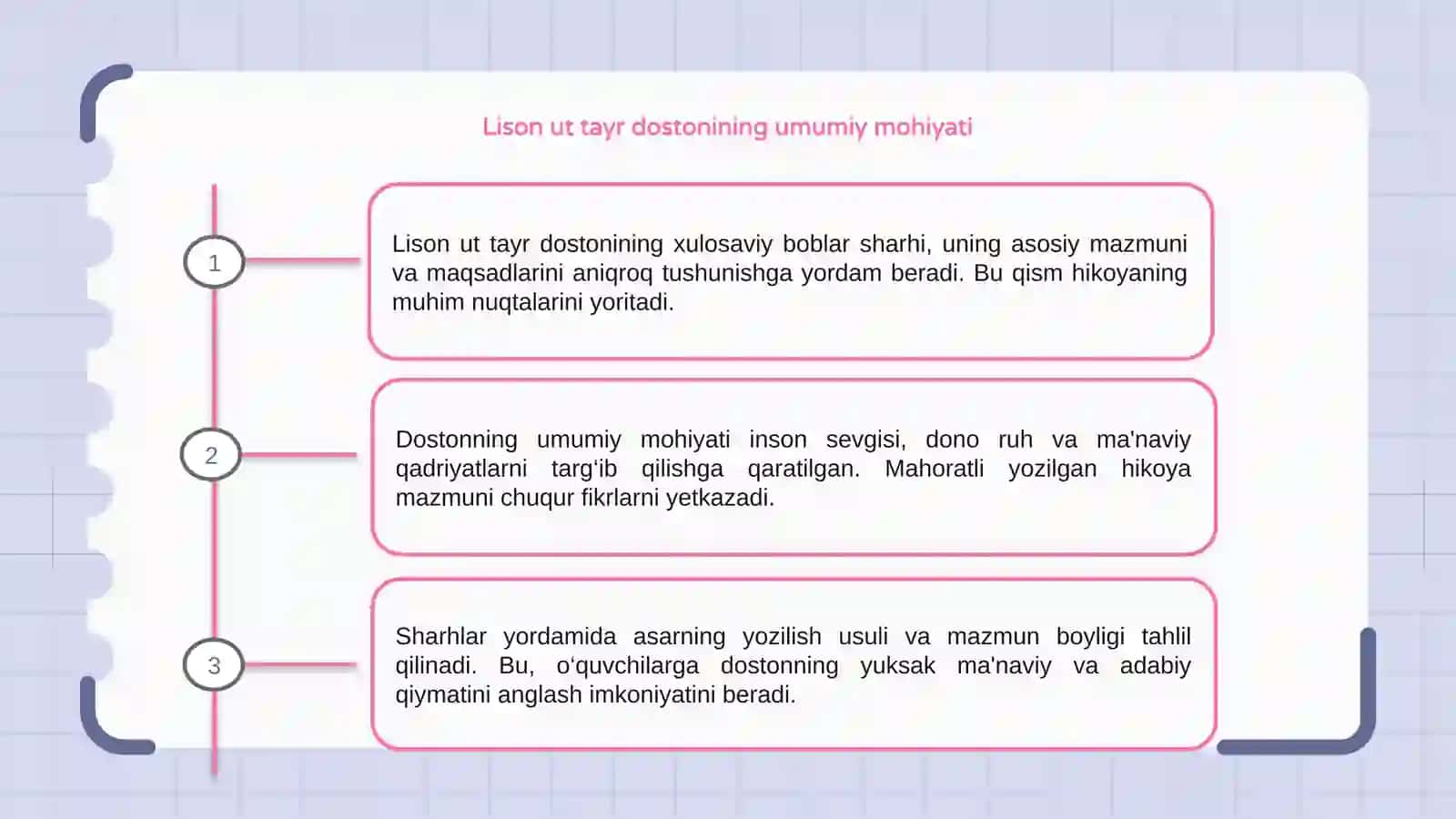 Lison ut tayr dostonidagi xulosaviy boblar sharhi 3