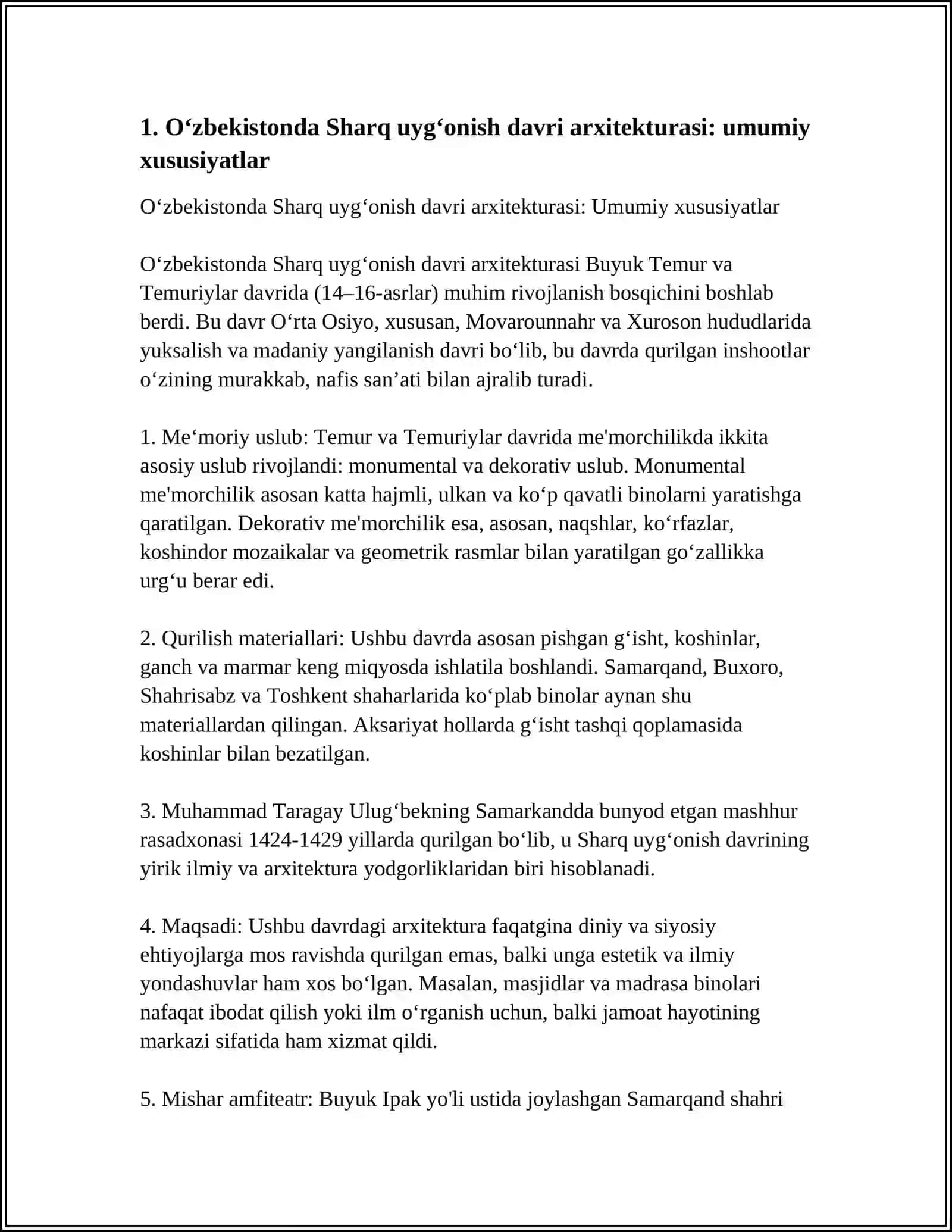 O‘ZBEKISTONDA SHARQ UYGONISH DAVRI ARXITIKTURASI VA SHAHARLARI 3