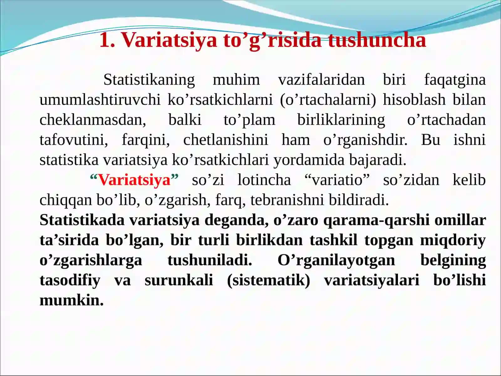 STATISTIKADA VARIATSIYANI BAHOLASH USULLARI VA DISPERSION TAHLIL ASOSLARI 3