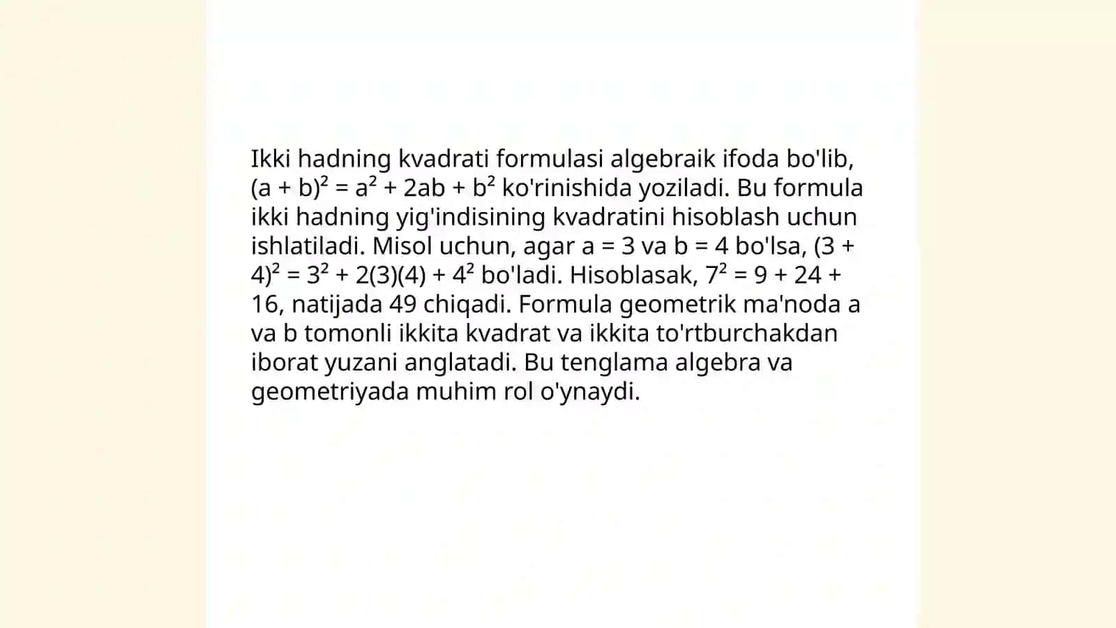 Ikki hadning kvadrati formulasi 3
