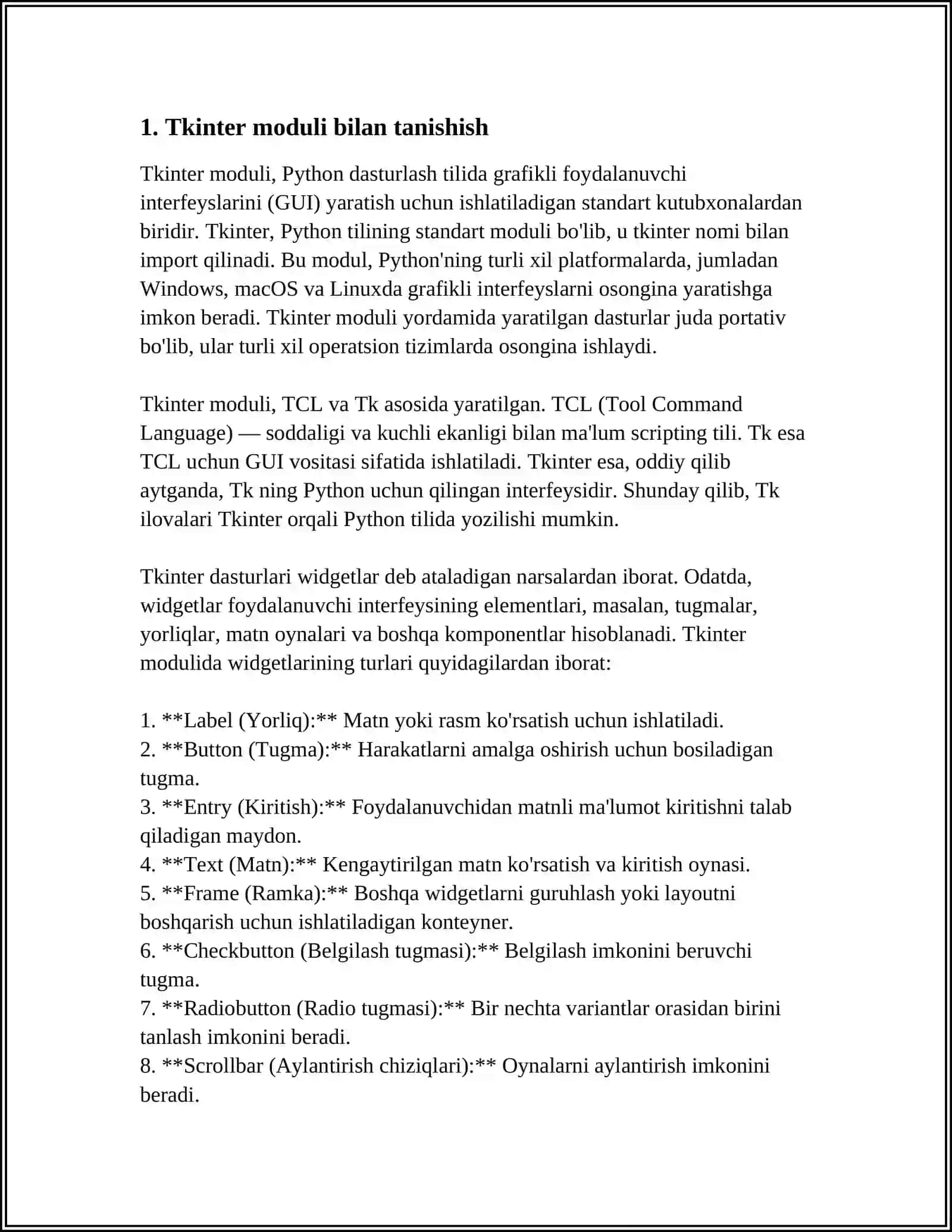 PYTHON DASTURLASH TILIDA TIKINTER GUIDA ISHLASH 3