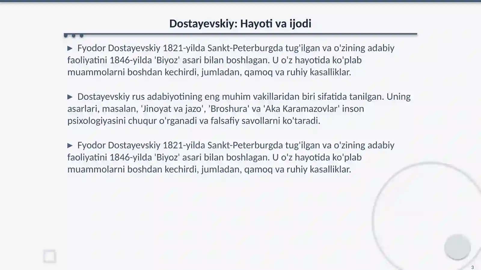Dostayevskiyning "Oydin tunlar asari" 3