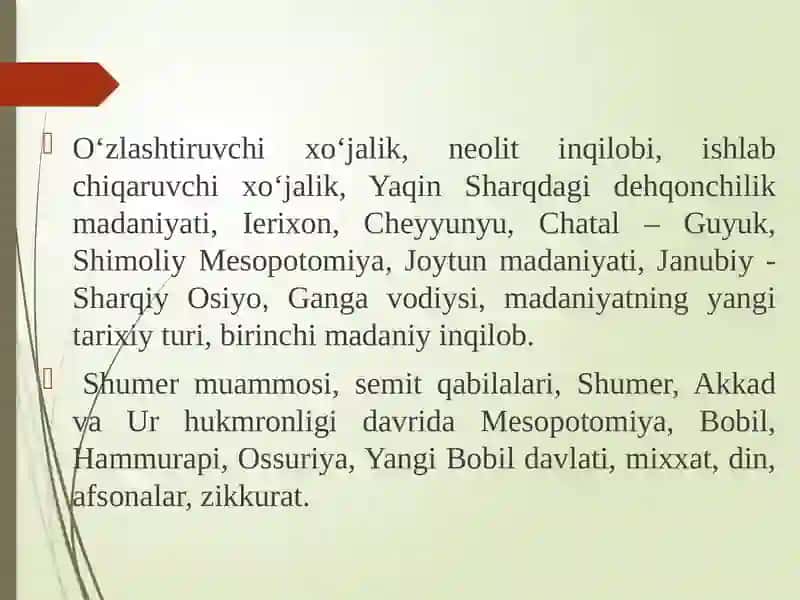 Qadimgi Mesopotamiya sivilizatsiyasi (2 soat) 3