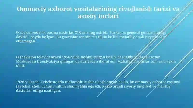 O'zbekistonda Ommaviy Axborot Vositalarining Rivojlanishi 3