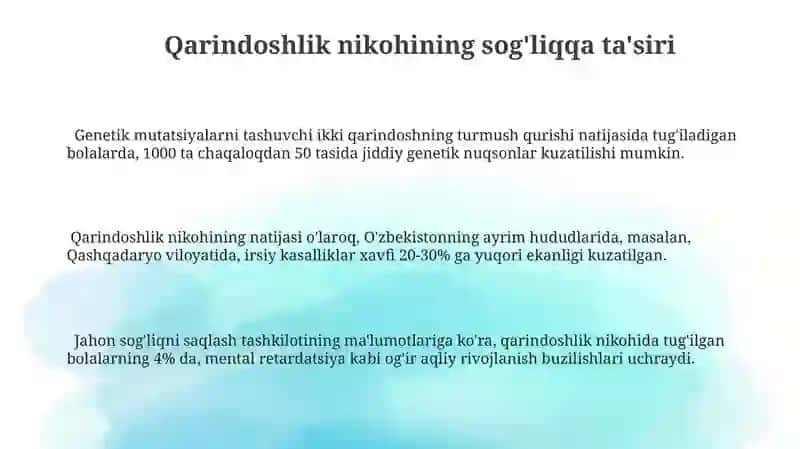 Qarindoshlik juvftlashning zararil oqibatlari 3