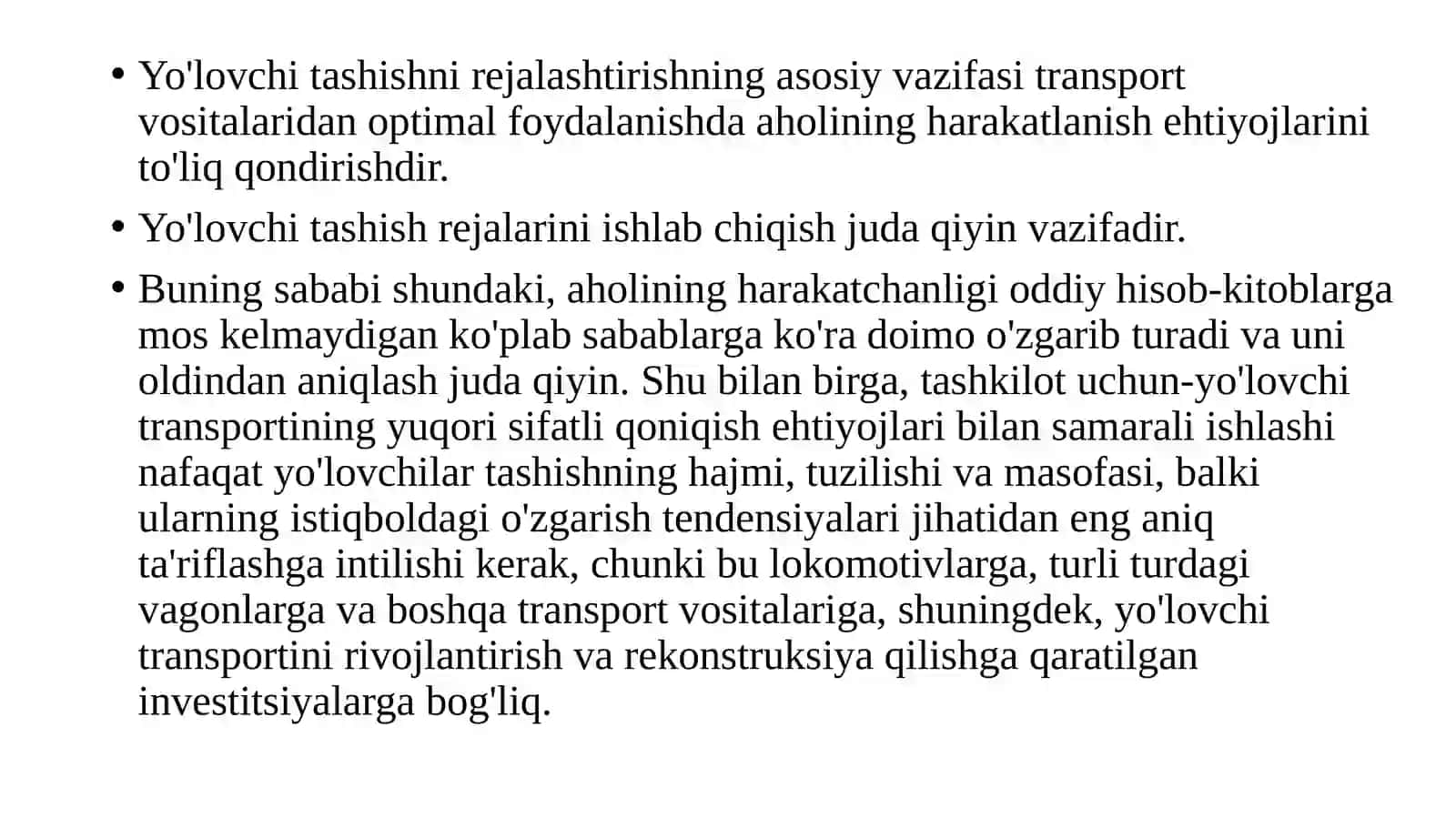 Yo'lovchi tashishni rejalaştirish 3