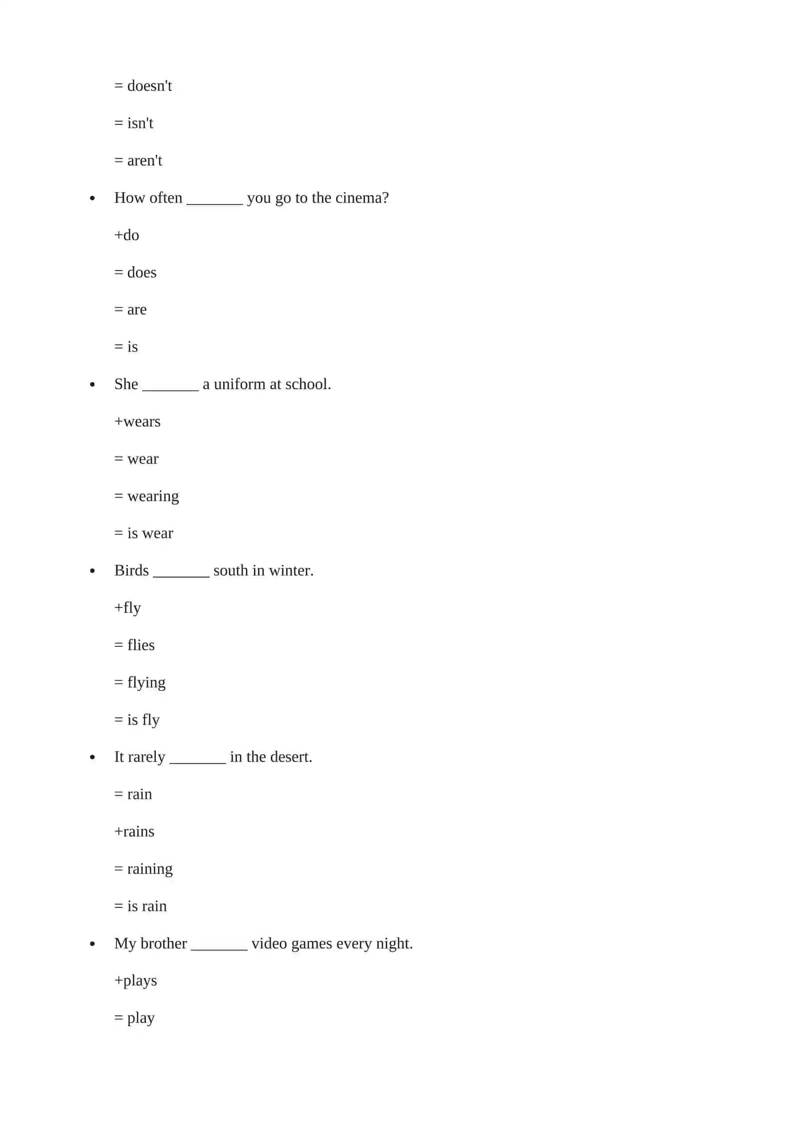 English Present Simple Tense Exercises 3