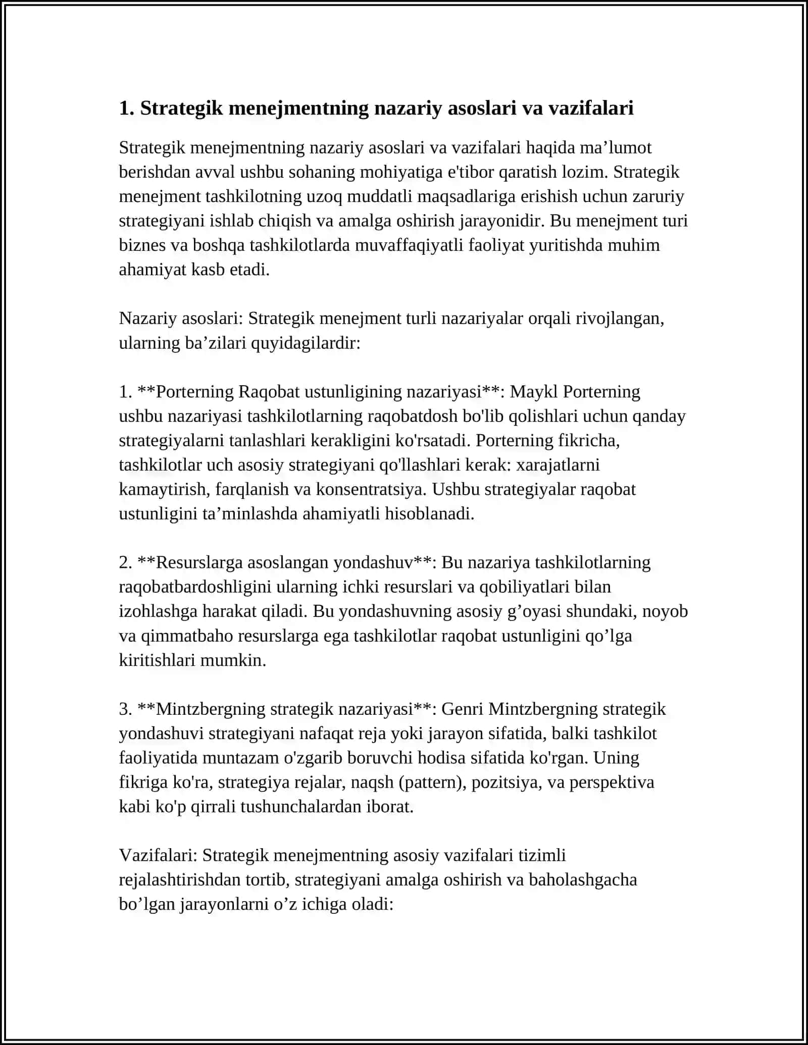 STRATEGIK MENEJMENT JARAYONLARI - STRATEGIYA ISHLAB CHIQISH VA AMALGA OSHIRISH 3