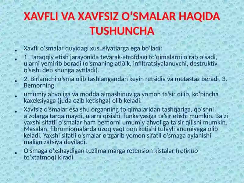 AYOLLARJINSIY A’ZOLARIDA O’SMA OLDI VA O’SMA KASALLIKLARI 3