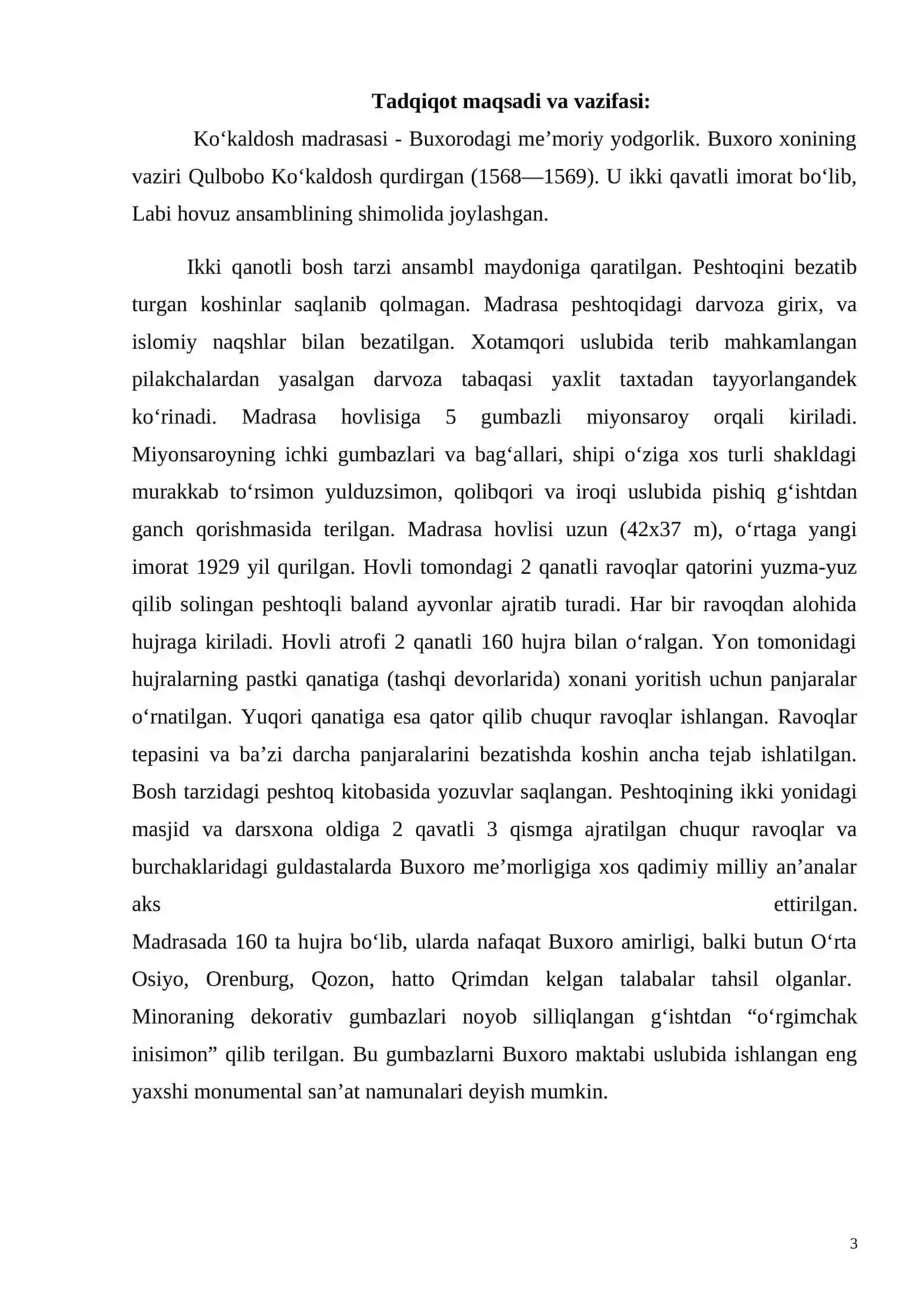 Ko’kaldosh tarixiy obidasini moybo’yoqda bajarish texnologiyasi. Bitiruv malakaviy ishi 3