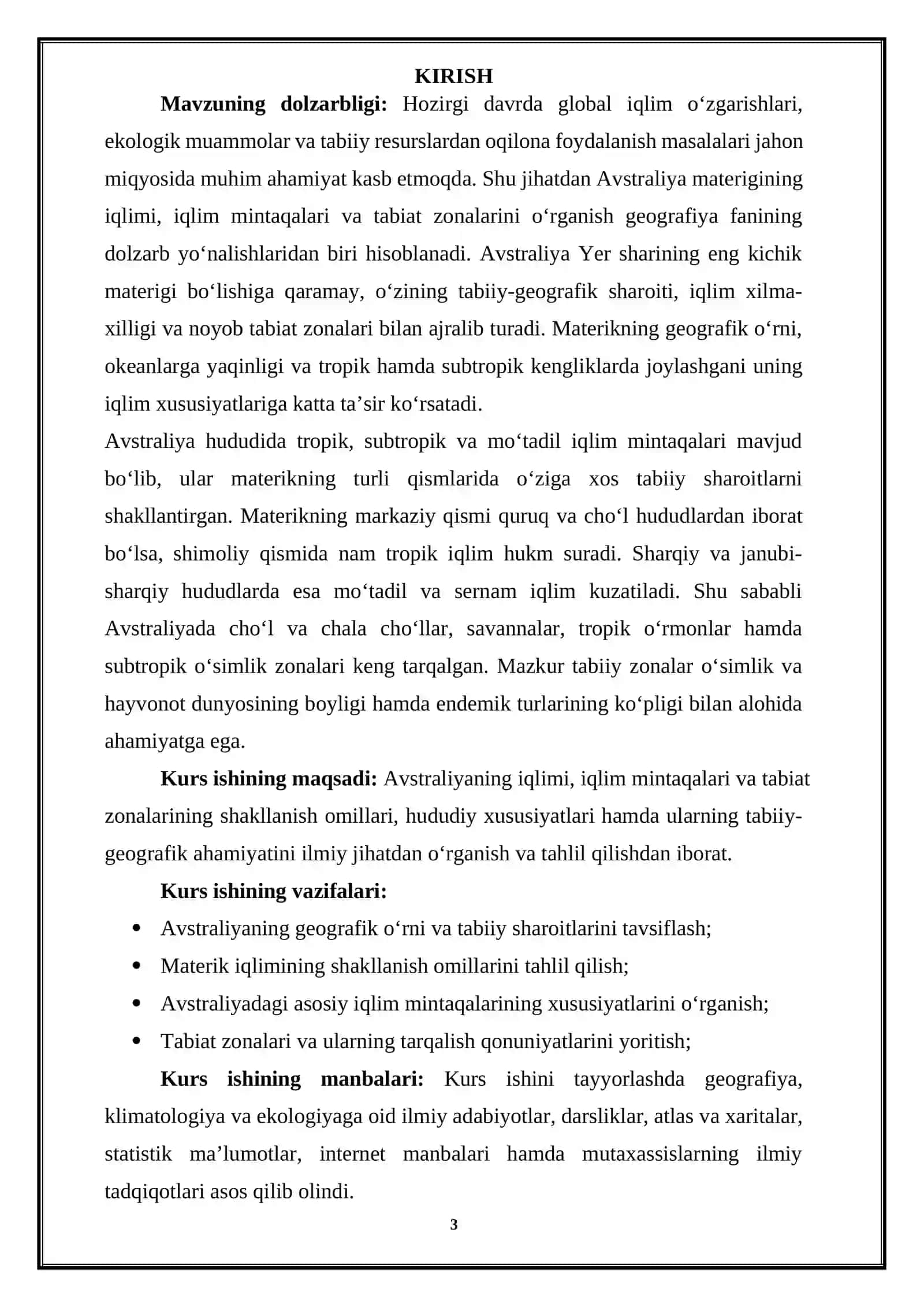 JAHON GEOGRAFIYASI FANIDAN KURS ISHI 3