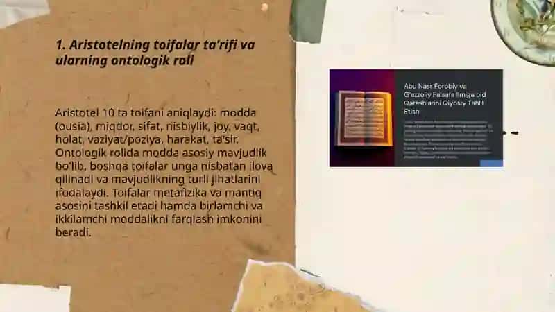 Aristotelning toifalar taʼrifi va ularning ontologik roli 3