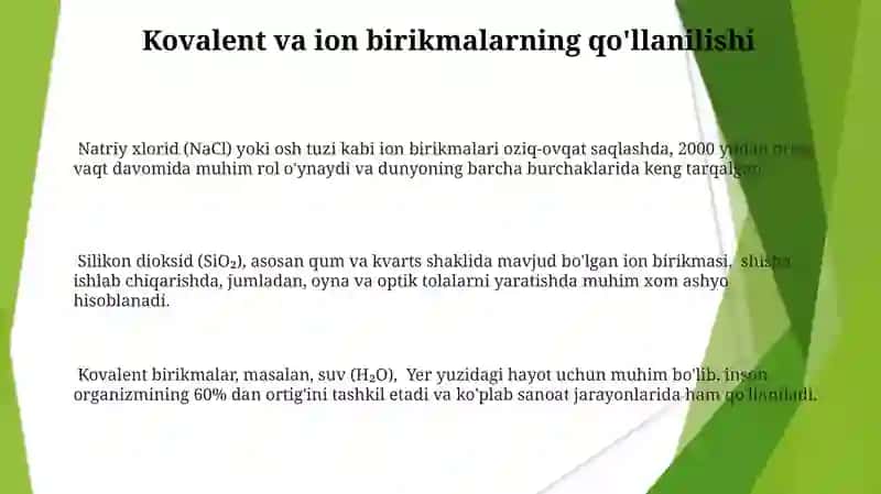 Kovalent va Ion Birikmalarning Xossalari 3
