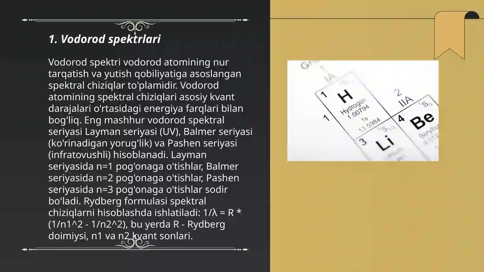 Vodorod va boshqa metalmas elementlar spektorlari 3