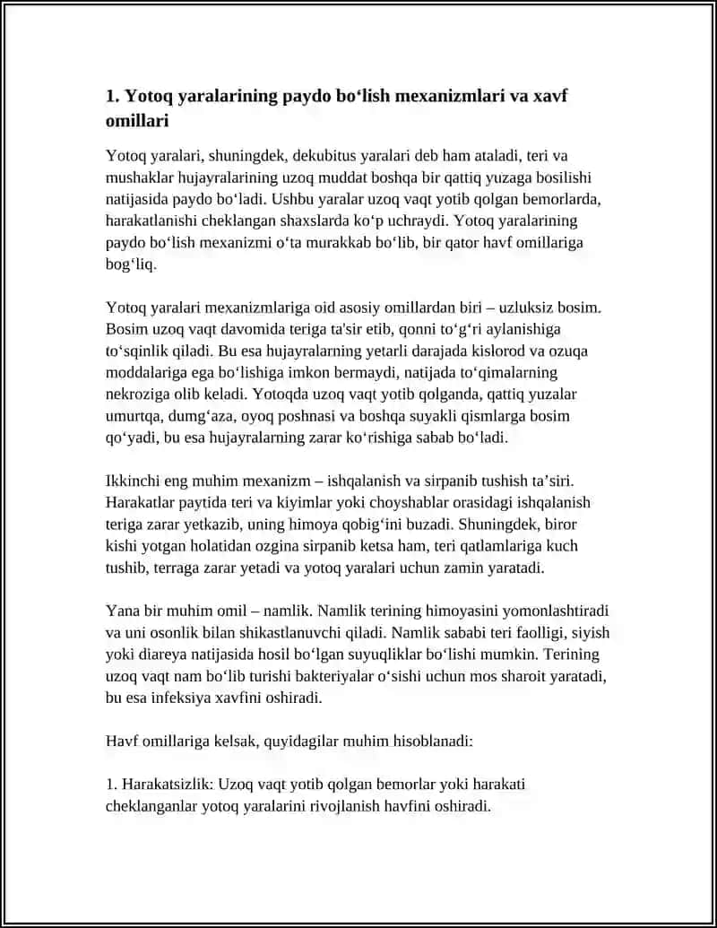 BEMORLARDA YOTOQ YARALARNI OLDINI OLISH 3