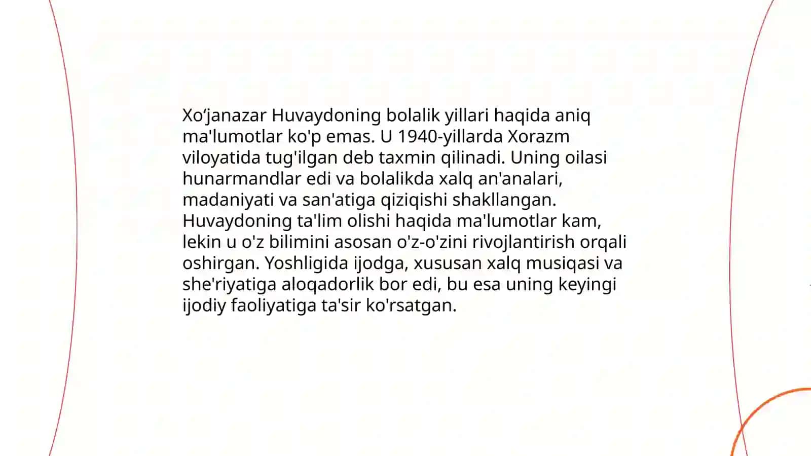 Xoʻjanazar Huvaydo hayoti va ijodi 3