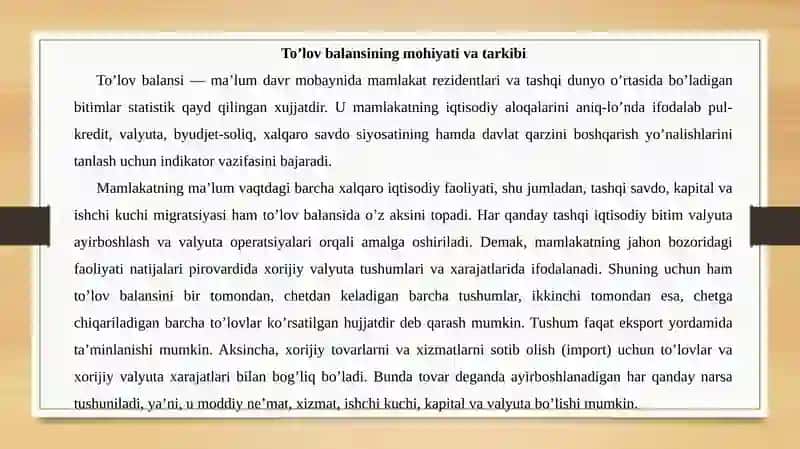 To'lov balansining mohiyati va tarkibi 3