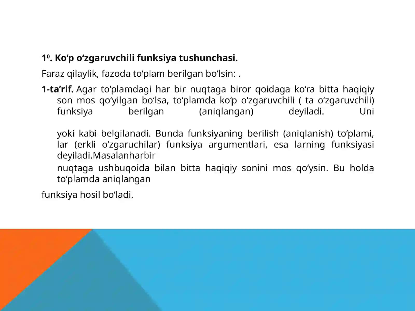 KO’P O’ZGARUVCHILI FUNKSIYANING NUQTADAGI LIMITI 3