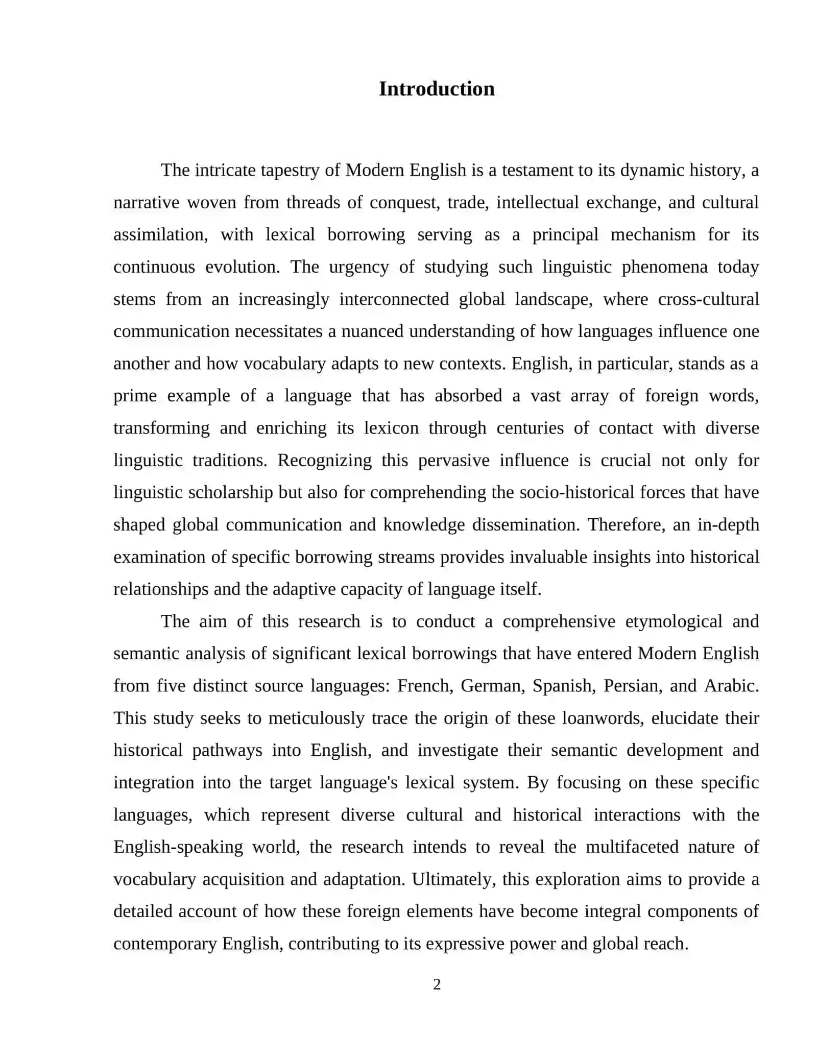 Borrowings from French, German, Spanish, Persian, and Arabic in Modern English: Etymological and 3