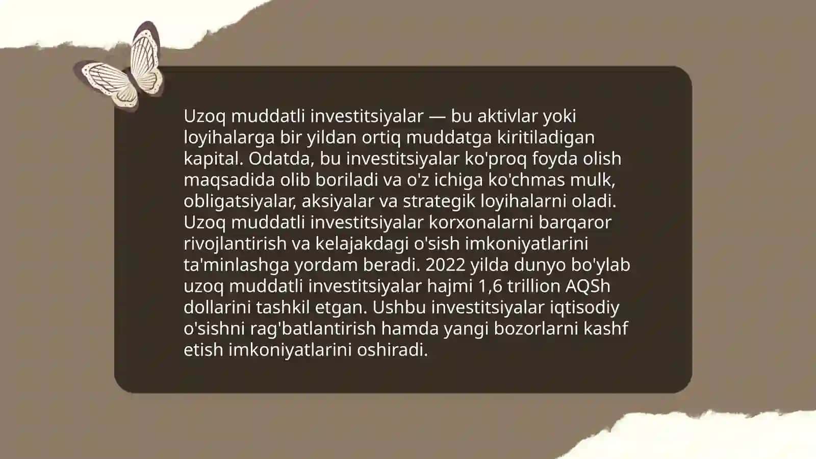 Uzoq muddatli investitsiyalar mohiyati va loyihalar 3