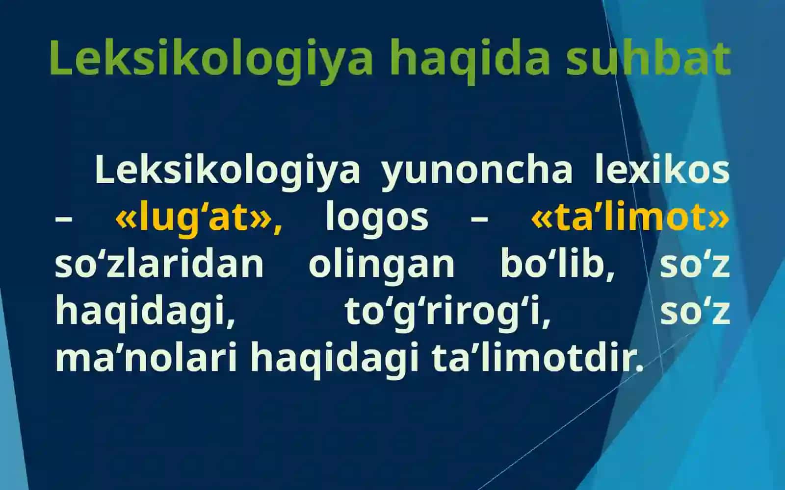 Leksikologiya So‘zning o‘z va ko‘chma ma’nosi 3