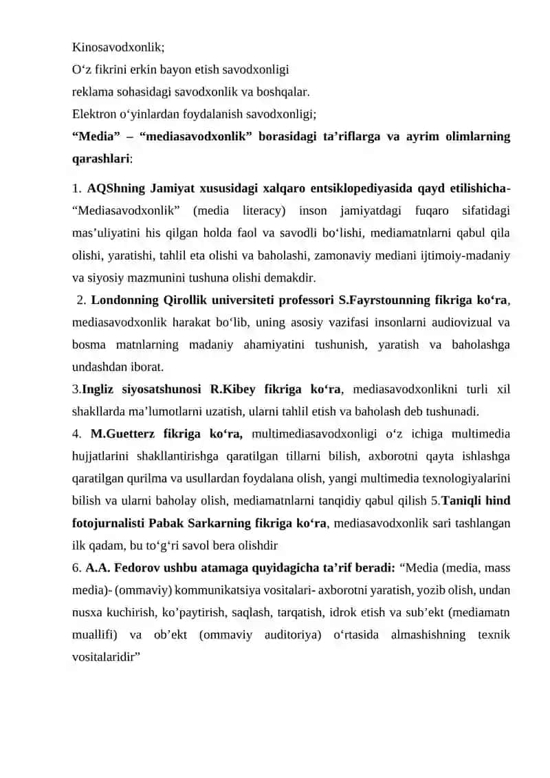 MEDIA SAVODXONLIK VA AXBOROT MADANIYATI FANINING PREDMETI VA JAMIYAT TARAQQIYOTIDAGI O‘RNI 3